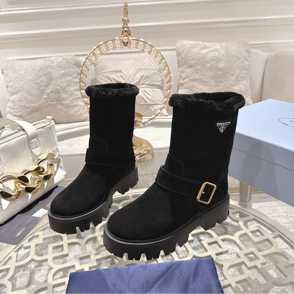 Prada Black Winter Boots with Gold Buckle - Picture 5 of 8